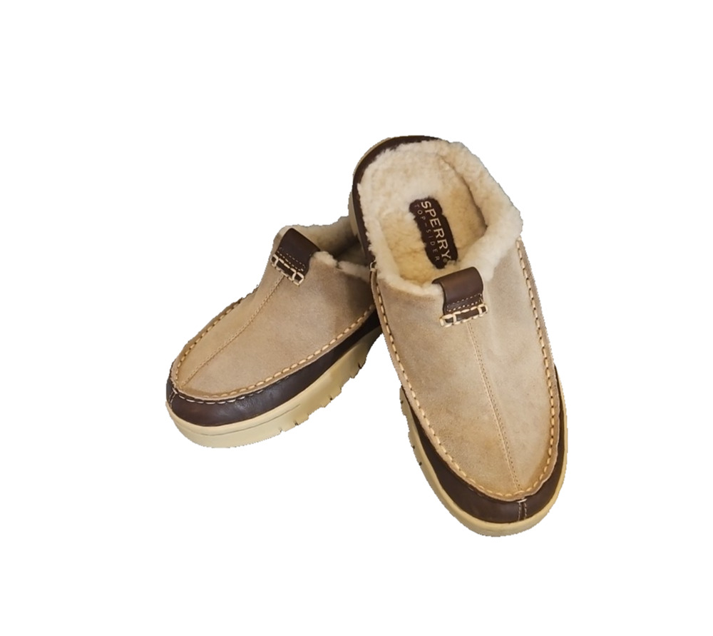 Sperry Top Sider Fur Lined Leather Slides Brown Womens 7 M Comfort Vtg Retro